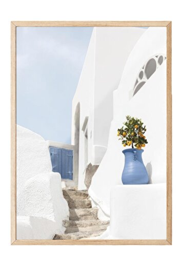 Postifull Mediterranean Stairs Framed Painting, Vertical Wall Painting Comfort Series No:108479