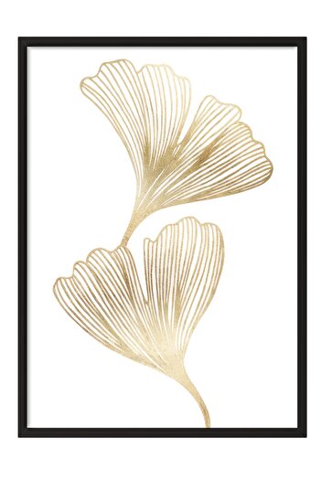 Postifull Gold Ginkgo Framed Painting, Black Frame and Poster, Vertical Wall Painting Comfort Series No:108451
