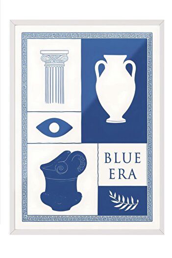 Postifull Blue Era Framed Painting, White Frame and Poster, Vertical Wall Painting Comfort Series No:108482