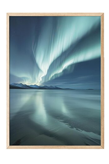 Postifull Northern Lights Framed Painting, Wooden Frame and Poster, Wall Painting Comfort Series No:108366