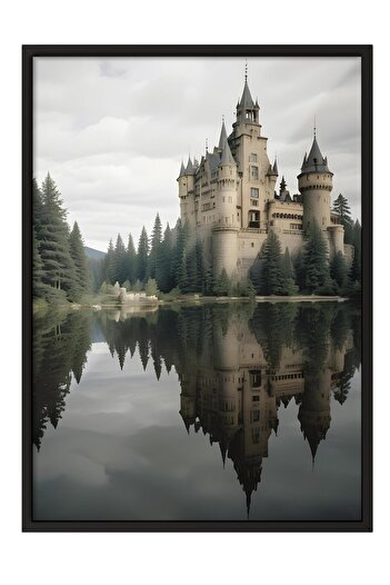 Postifull Magic Castle Reflection Framed Painting, Vertical Wall Painting Comfort Series No:108496