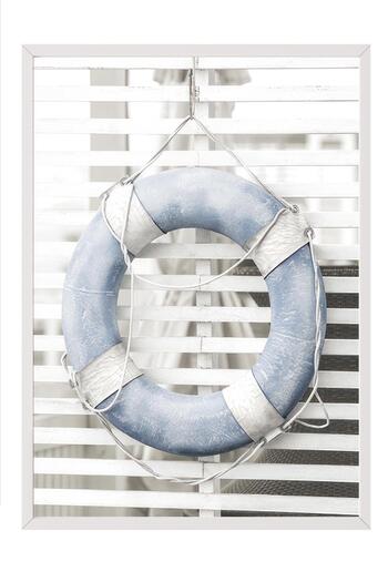 Postifull Blue Lifebuoy Framed Painting, White Frame and Poster, Vertical Wall Painting Comfort Series No:108437