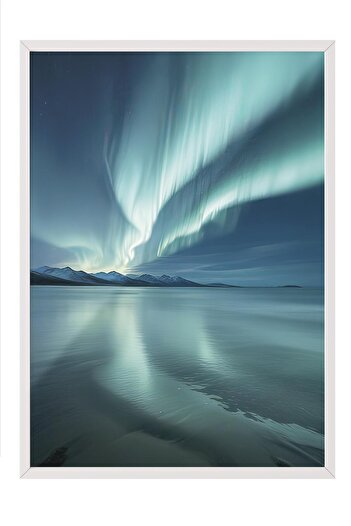 Postifull Northern Lights Framed Painting, White Frame and Poster, Wall Painting Comfort Series No:108366