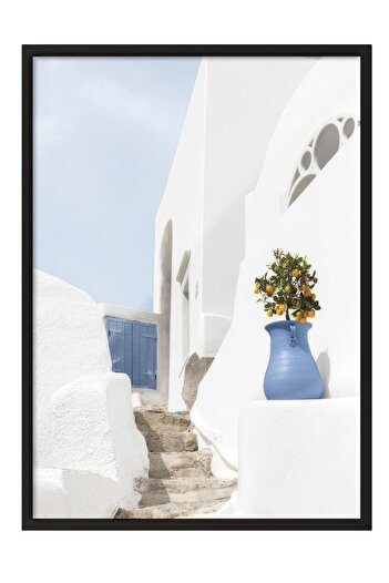 Postifull Mediterranean Stairs Framed Painting, Vertical Wall Painting Comfort Series No:108479