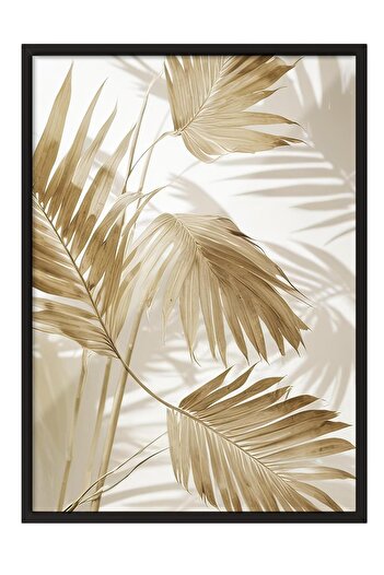 Postifull Palm Gold Framed Painting, Black Frame and Poster, Vertical Wall Painting Comfort Series No:108380
