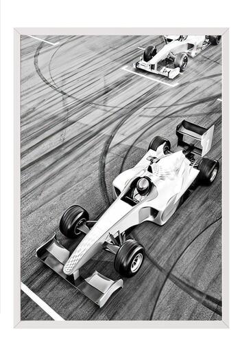 Postifull Race Car Framed Painting, White Frame and Poster, Vertical Wall Painting Comfort Series No:108393