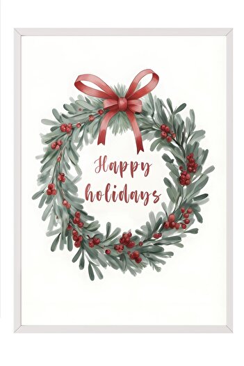 Postifull Happy Holidays Framed Painting, White Frame and Poster, Wall Painting Comfort Series No:108516