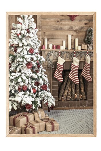 Postifull Holiday Home Framed Painting, Wooden Frame and Poster, Vertical Wall Painting Comfort Series No:108514