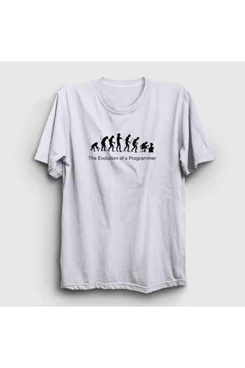 Presmono Unisex Beyaz Evolution Evrim Developer Yazılımcı T-shirt 332793tt
