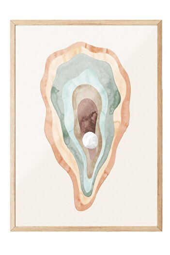 Postifull Watercolor Oyster Framed Painting, Wooden Frame and Poster, Wall Painting Comfort Series No:108522