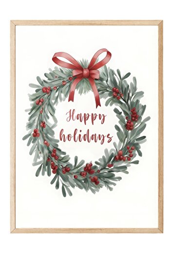 Postifull Happy Holidays Framed Painting, Wooden Frame and Poster, Wall Painting Comfort Series No:108516