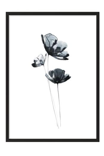 Postifull Dark Flowers Framed Painting, Black Frame and Poster, Vertical Wall Painting Comfort Series No:108517