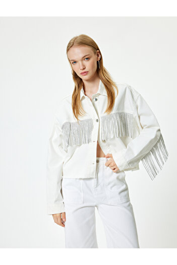 Koton Bequemer Schnitt – Crop Jeans Jacke mit Knöpfen und Troddeln