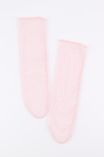 Le Mabelle Girl's Tulle Socks - Powder, Small Glitter Detail