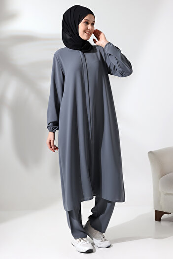 ihvan online Γυναικεία στολή Hajj and Umrah με Hijab Διπλό Σετ Γκρι
