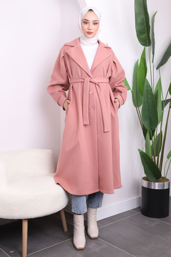 İmajButik Pink Dry-Breasted Collar Cashew Coat