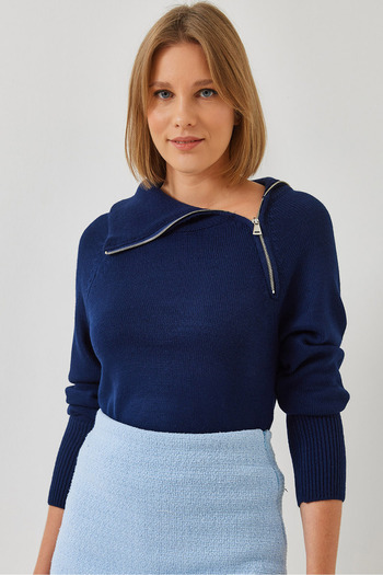 Bianco Lucci Women's Zippered Raglan Knitwear Sweater 20247543