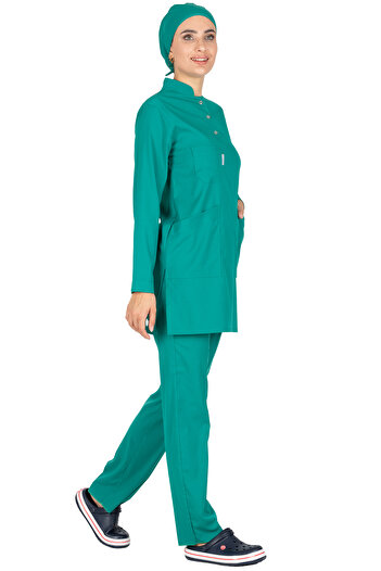 Alsancak Üniforma Χειρουργικό πράσινο λεπτό ύφασμα Lycra Hijab Nurse Jersey and Hijab Doctor Jersey