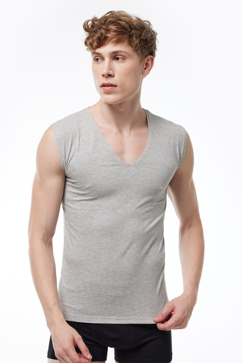 Malabadi Men's Gray 3-Pack V-Neck Non-Marking Modal Sleeveless Undershirt 064