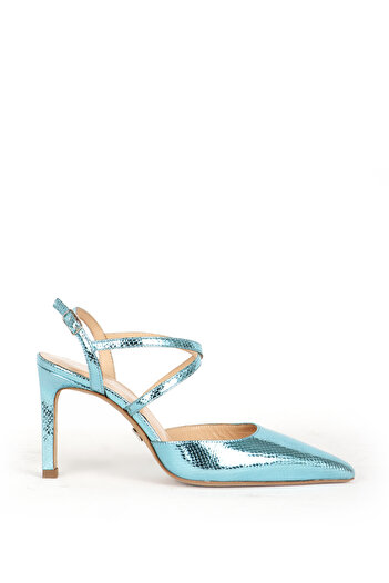 Dericlub DERİCLUB Stiletto - Pointed Toe, Open Back Banded Real Leather Women's Shoes SY 27380 ICE BLUE
