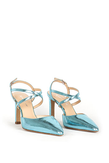 Dericlub DERİCLUB Stiletto - Pointed Toe, Open Back Banded Real Leather Women's Shoes SY 27380 ICE BLUE