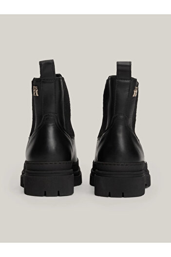 Tommy Hilfiger Kadın Rahat Taban Deri Düz Taban Siyah Bot & Bootie FW0FW08448-BDS