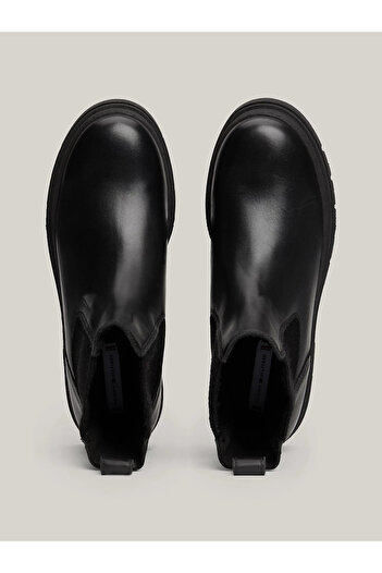 Tommy Hilfiger Kadın Rahat Taban Deri Düz Taban Siyah Bot & Bootie FW0FW08448-BDS