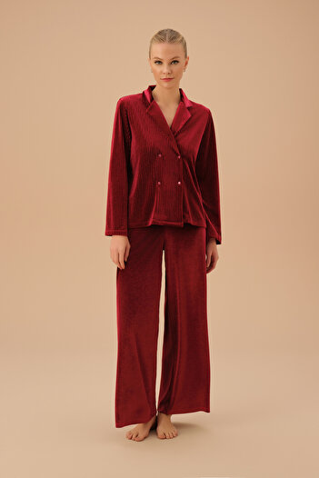 SUWEN Masculine Velvet Line Pajama Set