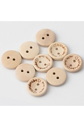 İthal 100 Pieces 25 Mm Handmade Written Round Wooden Button