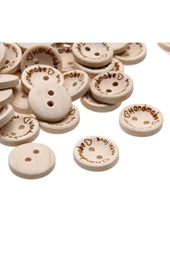 İthal 100 Pieces 25 Mm Handmade Written Round Wooden Button