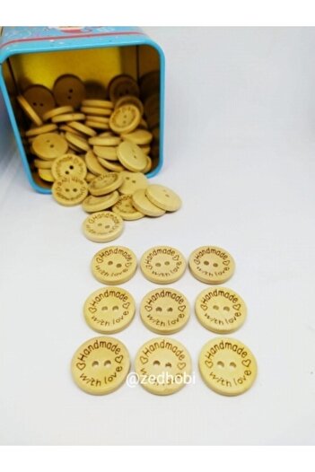 İthal 100 Pieces 20 Mm Handmade Written Round Wooden Button
