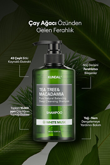 Kundal Sorunlu Saç Derisine Özel Şampuan KUNDAL Tea Tree& Macadamia Deep Cleansing Shampoo 500ml White Musk