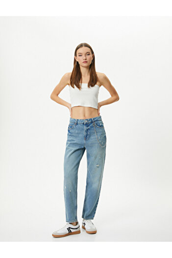 Koton Mom Jeans Standardní řetízek do pasu Detailní kapsa Bavlna - Mom Jean