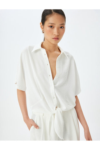 Koton Classic Lapel Front Tie Detail Short Sleeve Shirt