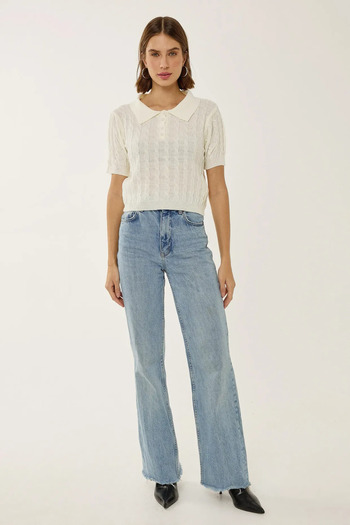 Hiccup Hair Knit Patterned Polo Neck Knitwear Top