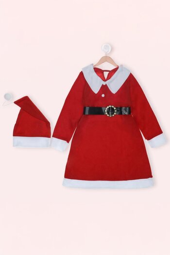 Trend Baby Kids Girl's Red Christmas Dress Belt Hat 4-6-8 Years