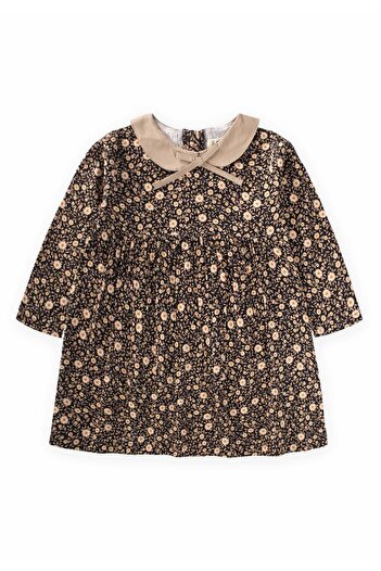 Cigit Baby Lapel Crispy Patterned Seasonal Dress 2-10 Years Smoked