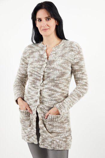 ONE STEP Women Split Neck Button Front Cardigan, Grey