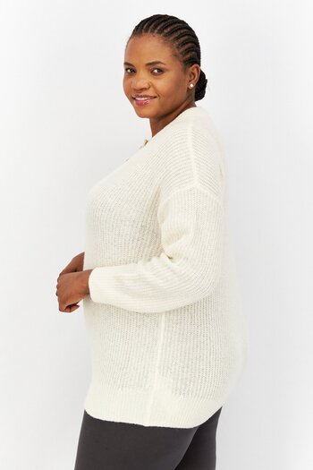 Esprit Women Round Neck Textured Sweater, Off White