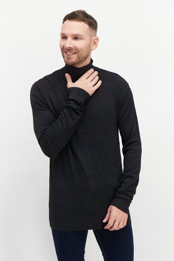 French Connection Men High Neck Long Sleeve Heather Sweater, Dark Grey
