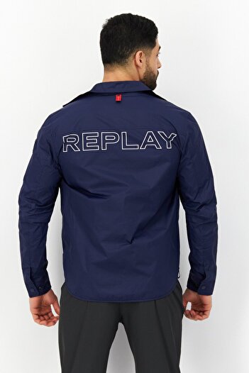 Replay Men Brand Logo Windbreaker Jacket, Navy Blue