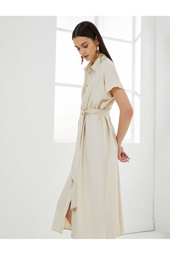 Koton Midi Shirt Dress with Belted Waist and Buttons