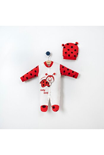 Lolons LadyBUg Patterned BaBy Rompers with Beanie Accessories