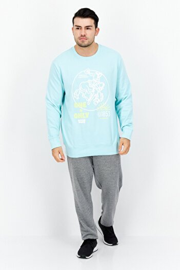 Levi's Men Crew Neck Graphic Long Sleeve Sweatshirt, Light Turqoiuse