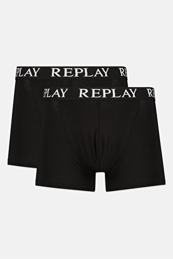 Replay Men 2 Pack Brand Logo Trunks, Black