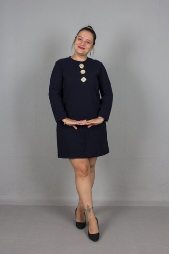 Truva XXL Plus Size Knee Length Crepe Fabric Buckle Detail Dress