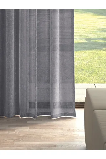 Perle Dark Gray Color Linen Look Plain Tulle Curtain Does Not Want Ironing