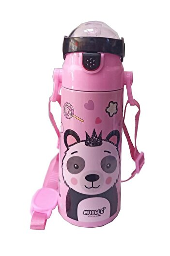 Mikro PinK Girl's Water Bottle - 550 ml, 1 Piece, School Bottle with Steel Water Bottle