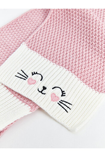 LC Waikiki Lcw Accessories Pink Embroidered Girl's Beret and Scarf