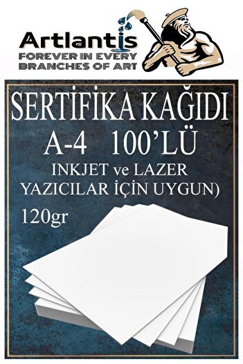 Artlantis A4 Sertifika Kağıdı Kalın 100 Adet Gramajlı Fotokopi Kağıdı 120 gr Tüm Yazıcılara Uyumlu 21x29.7 cm